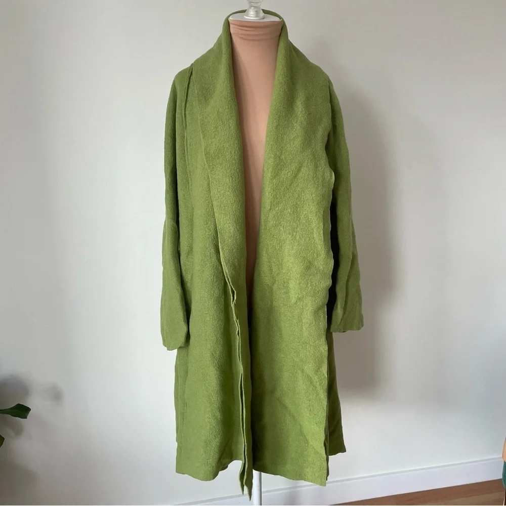 Kostron Atelier German 100% Virgin Wool Green Lagenlook Single Button Coat EUC M - Picture 5 of 11